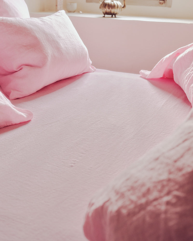 Merci - Washed linen fitted sheet - Granita Pink