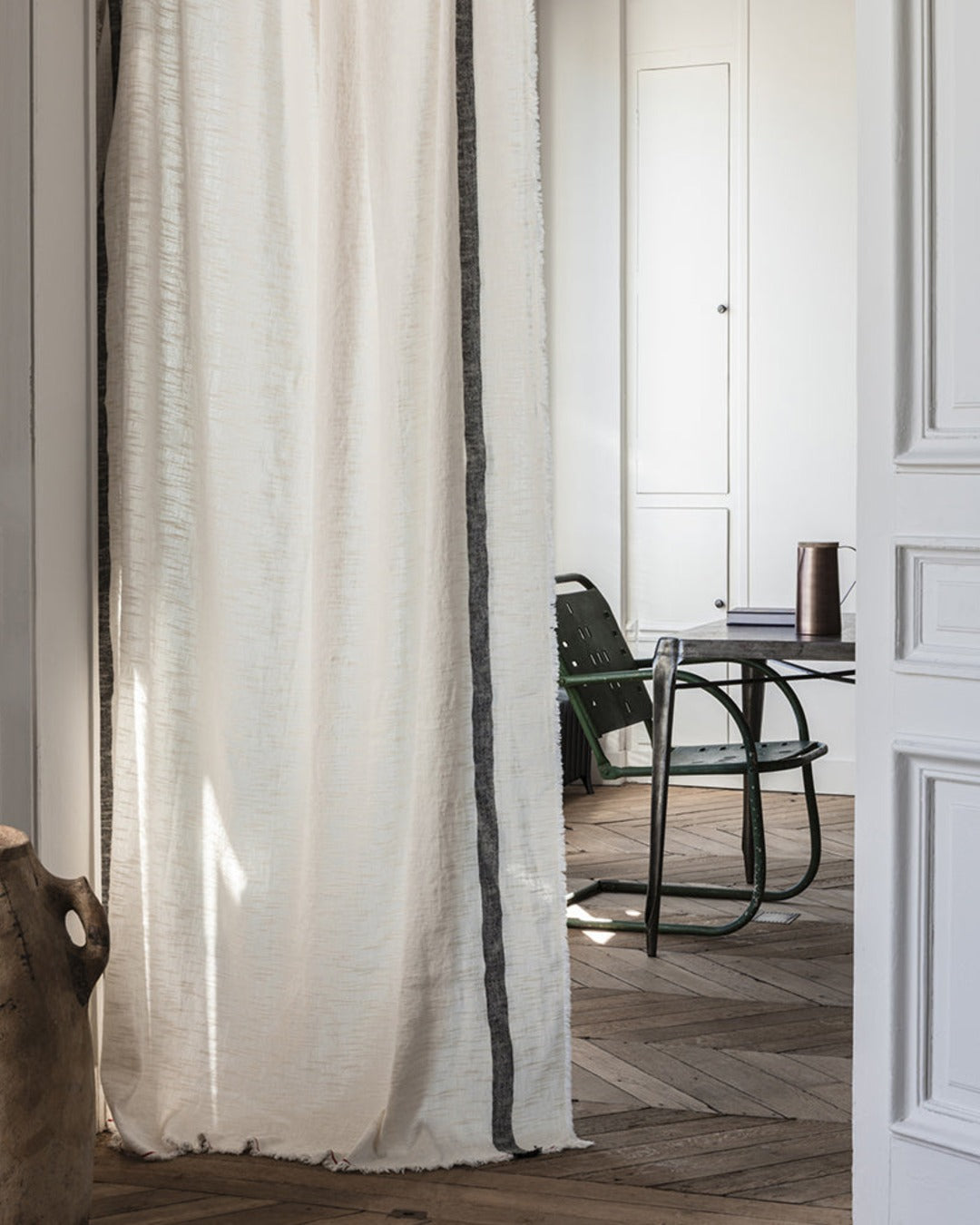 Merci - Washed linen curtain with fringe - Optical White