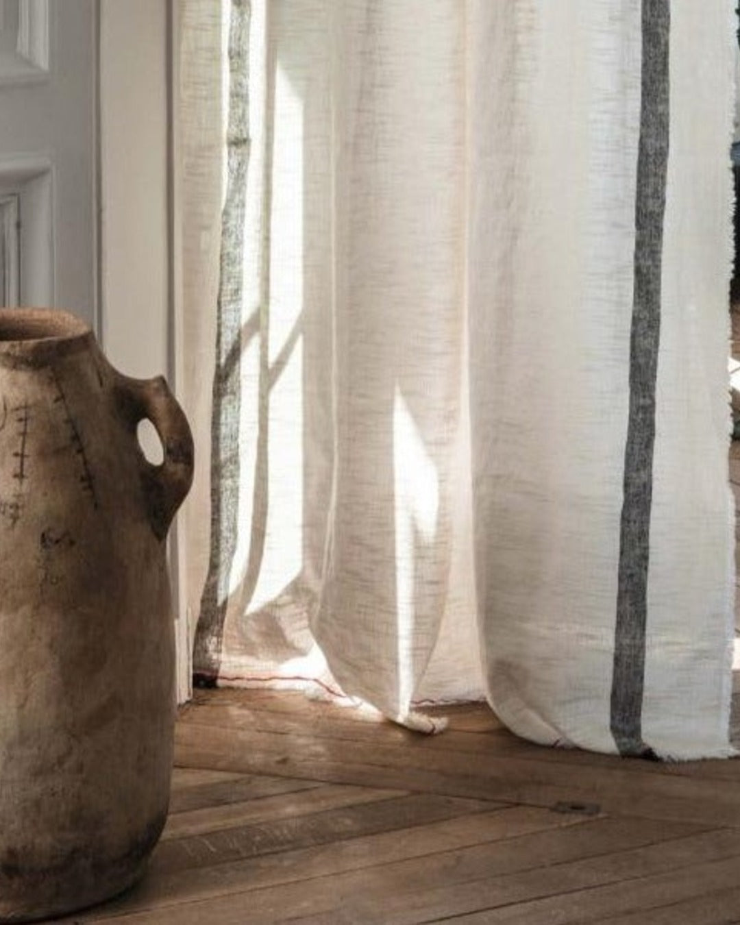 Merci - Washed linen curtain with fringe - Optical White