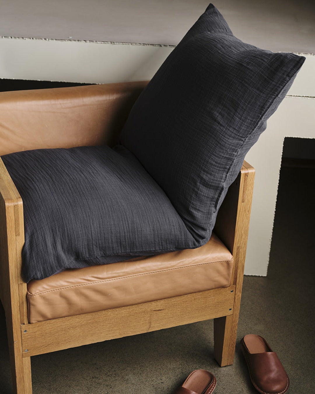 Merci - Cotton gauze rectangle cushion - Charcoal Grey