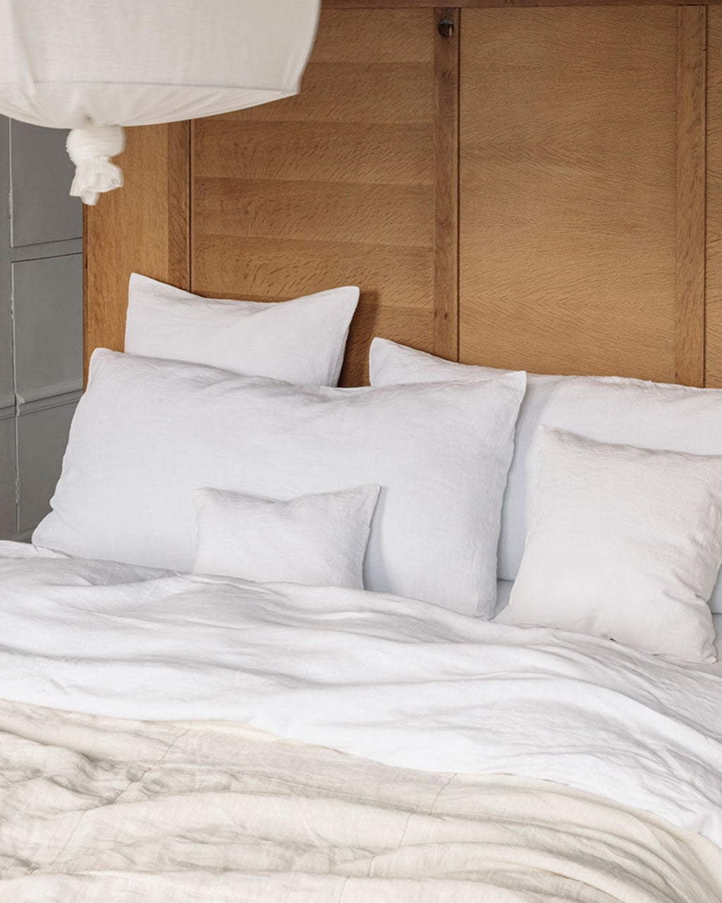 Merci - Coussin Rectangle En Lin Lavé - Blanc Optique