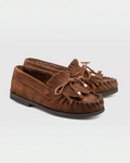 Mocassins Merci Paris Alexander Hotto en daim marron avec franges, lacets décoratifs et semelle en caoutchouc