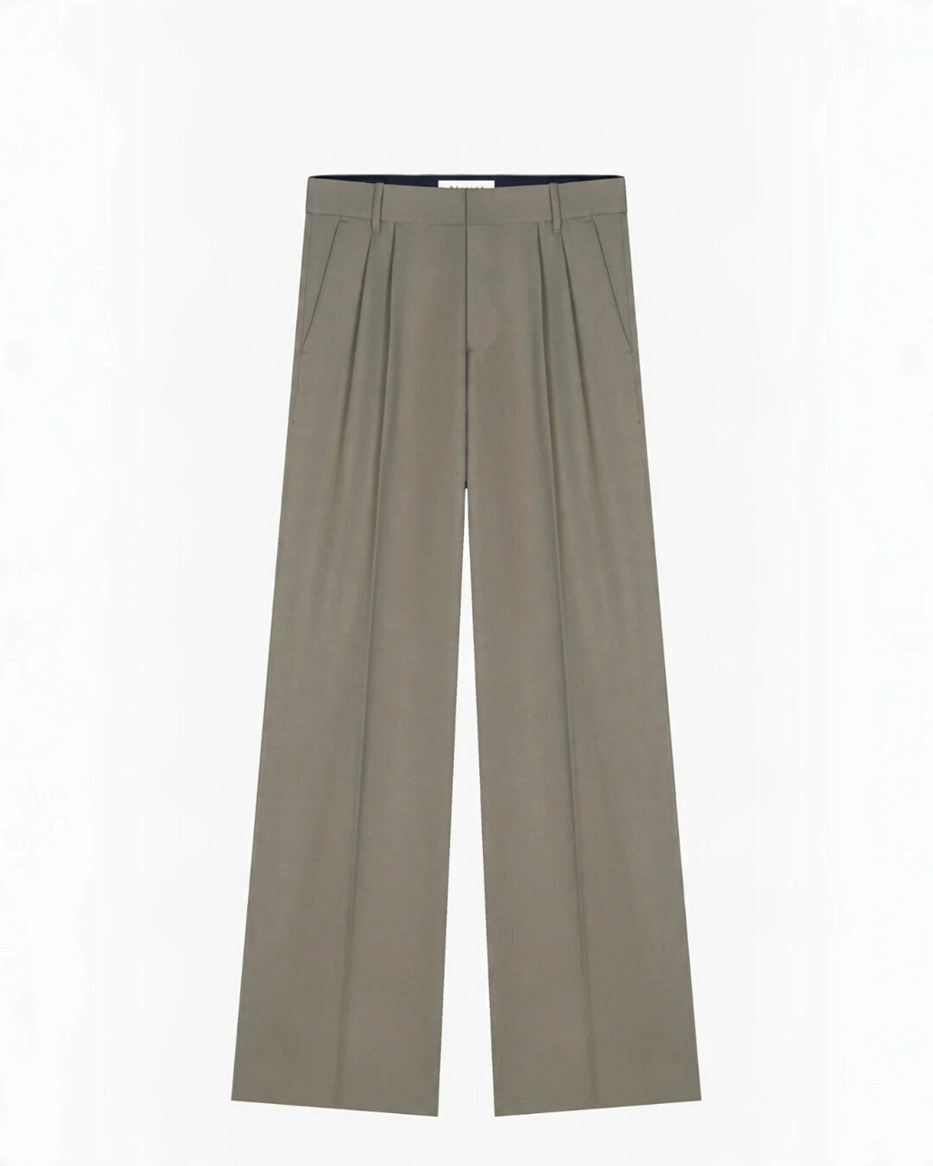 Pantalon tailleur Merci Paris Masscob Cheryl en laine gris galet avec double pli sur le devant et coupe droite