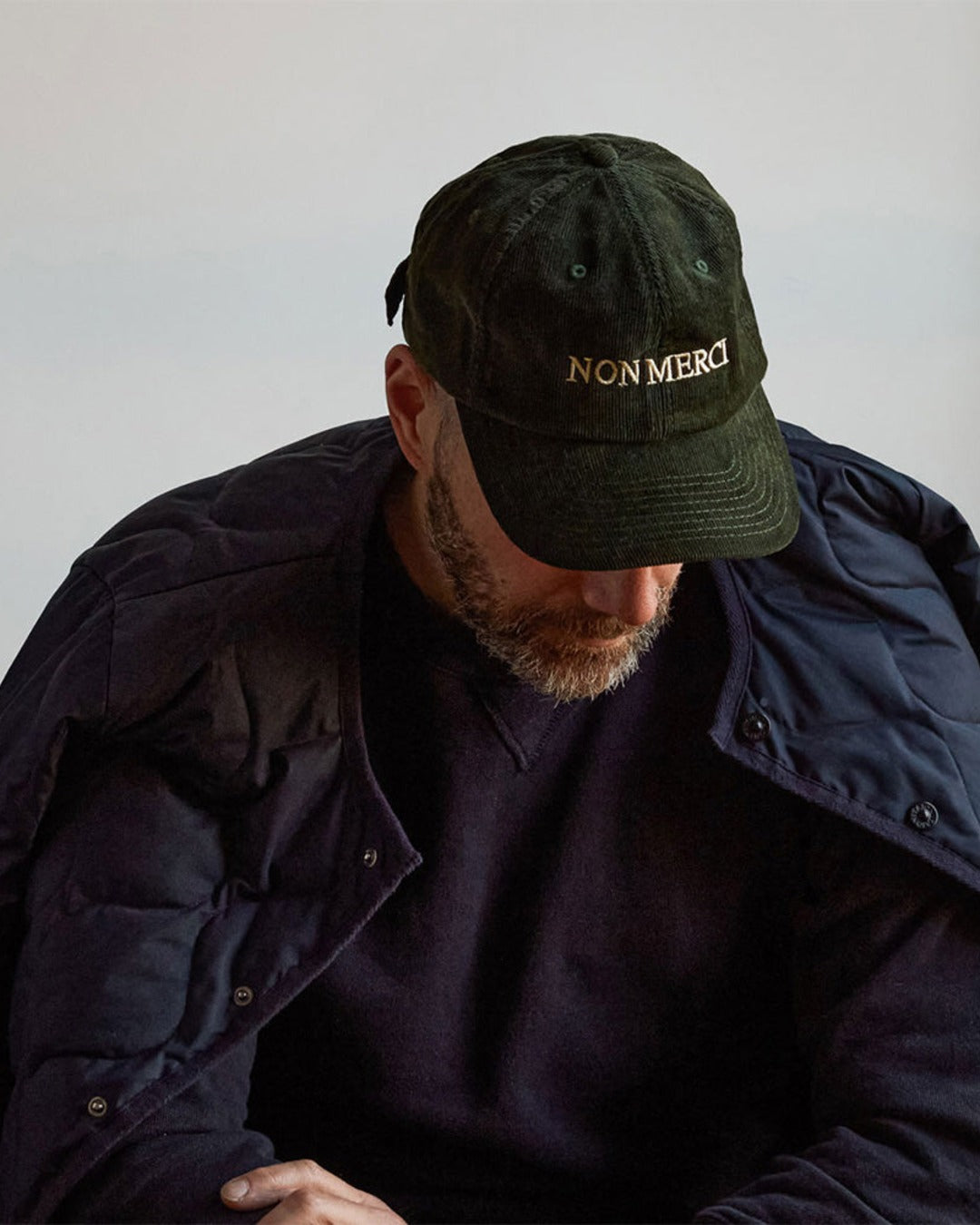 Merci - Casquette Brodée Non Merci - Velours Vert