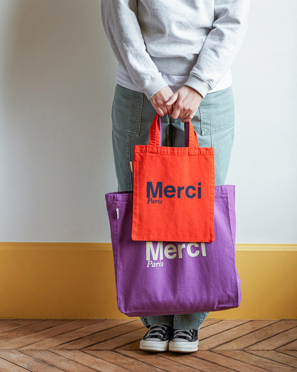 Merci - Tote Bag En Coton - Violet & Écru
