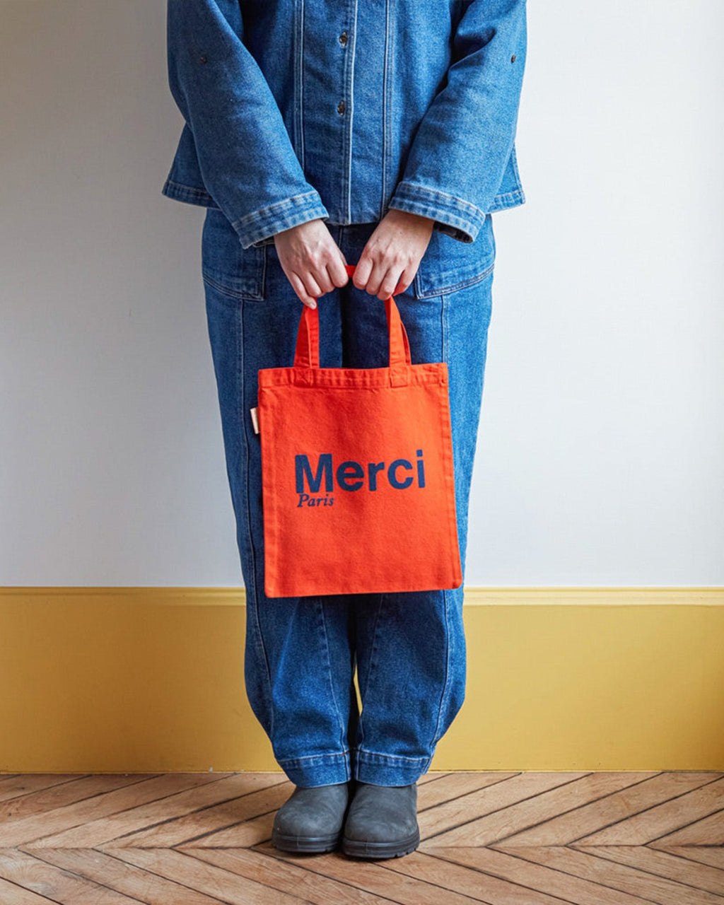 Merci - Tote Bag En Coton - Orange & Bleu Marine