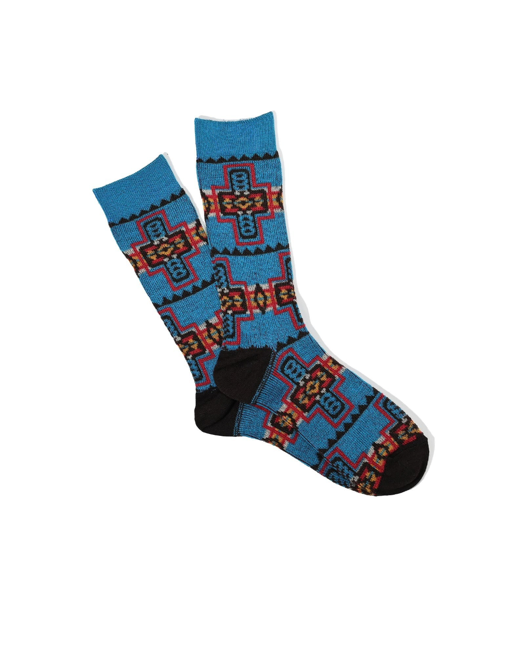 Chaussettes Merci Paris Anonymous ISM en coton bleu à motifs géométriques d'inspiration western et bords côtelés