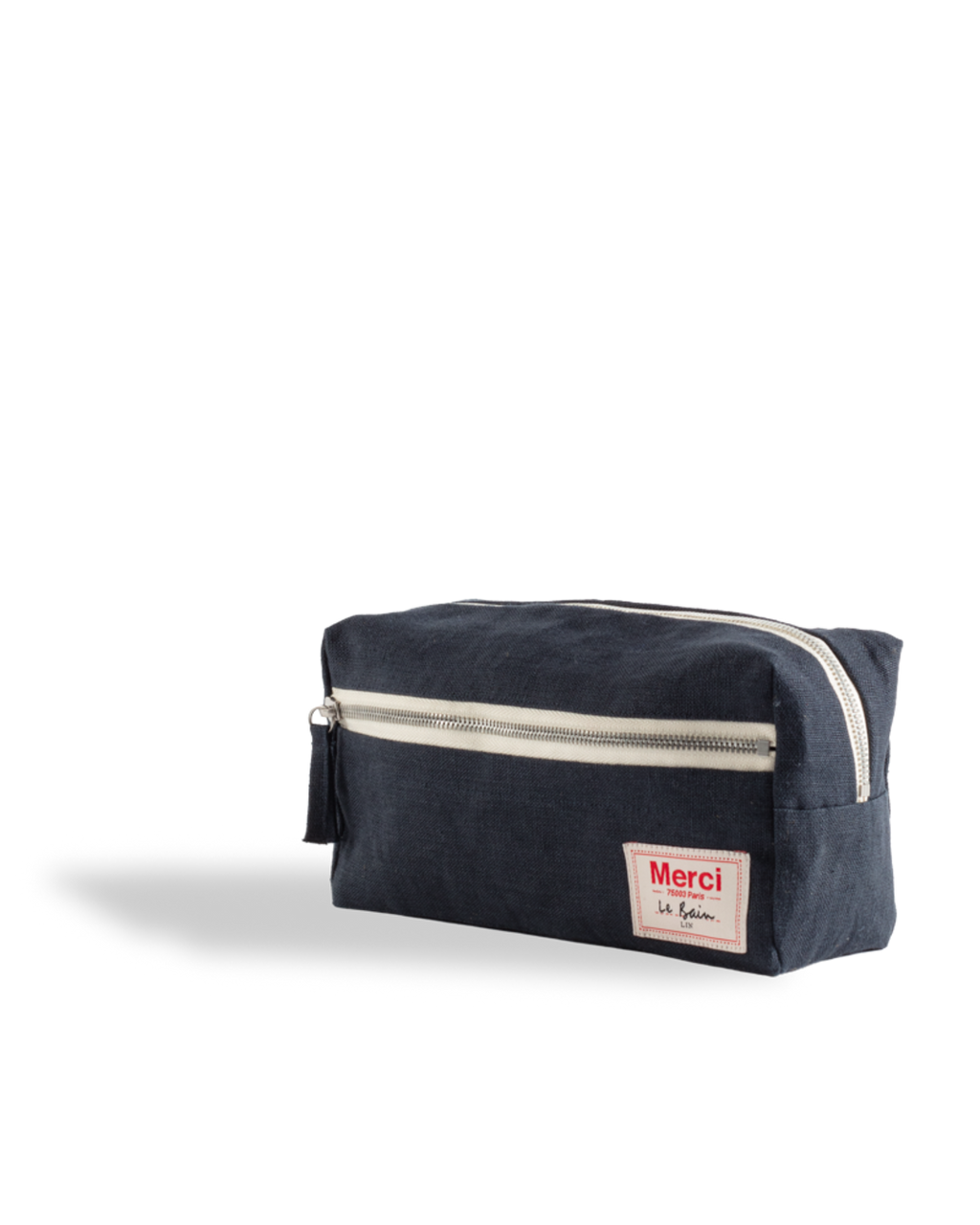 Merci - Trousse De Toilette En Lin Lavé - Bleu Encre