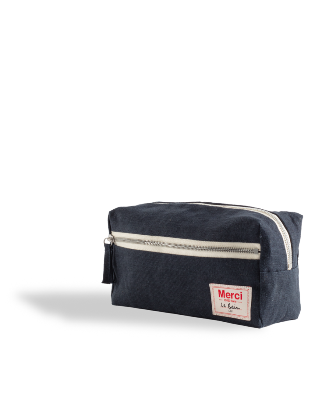 Merci - Trousse De Toilette En Lin Lavé - Bleu Encre