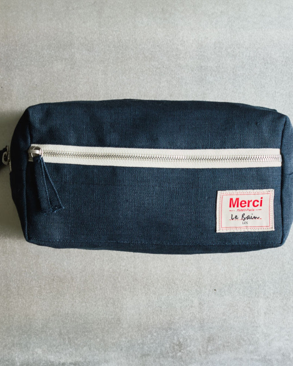 Merci - Trousse De Toilette En Lin Lavé - Bleu Encre