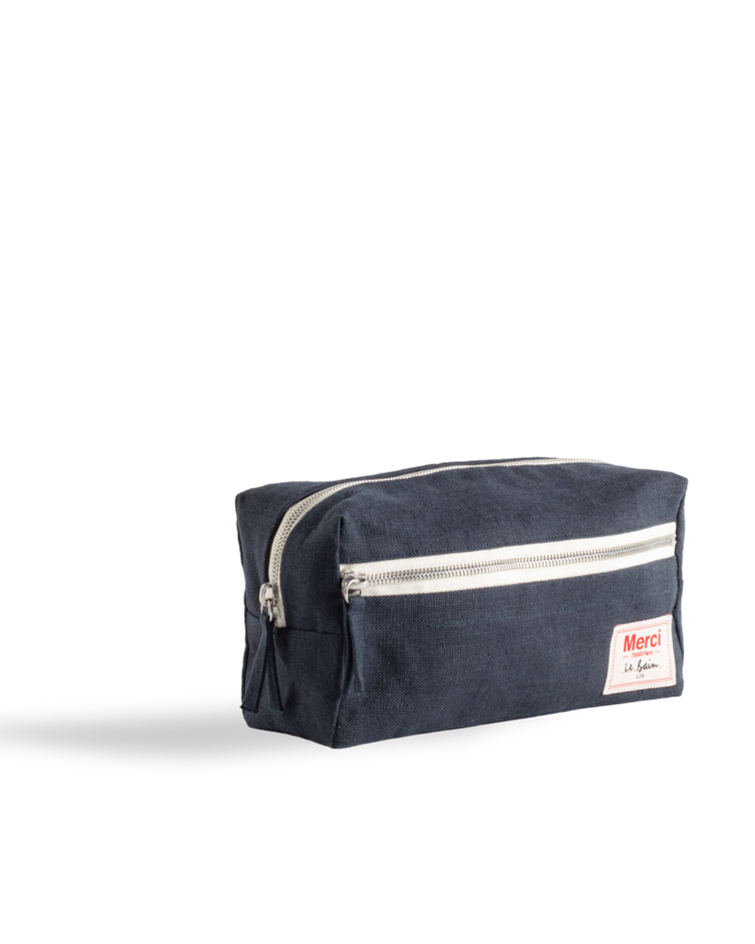 Merci - Trousse De Toilette En Lin Lavé - Bleu Encre