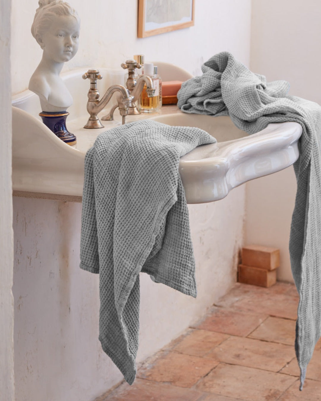 Merci - Linen bath towel - Waffle - Vesuvius Grey
