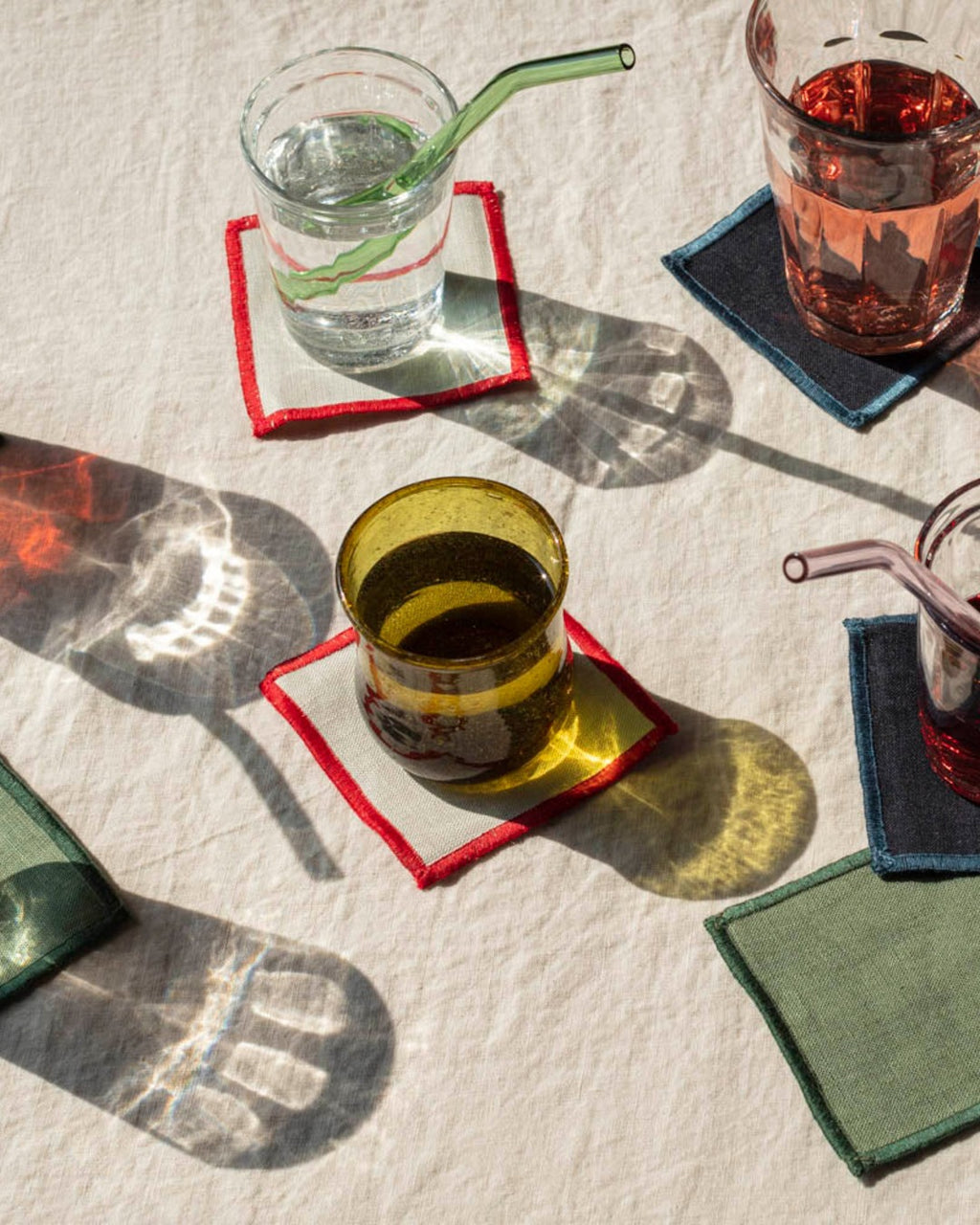 Merci - Set of 6 washed linen coasters - Stone