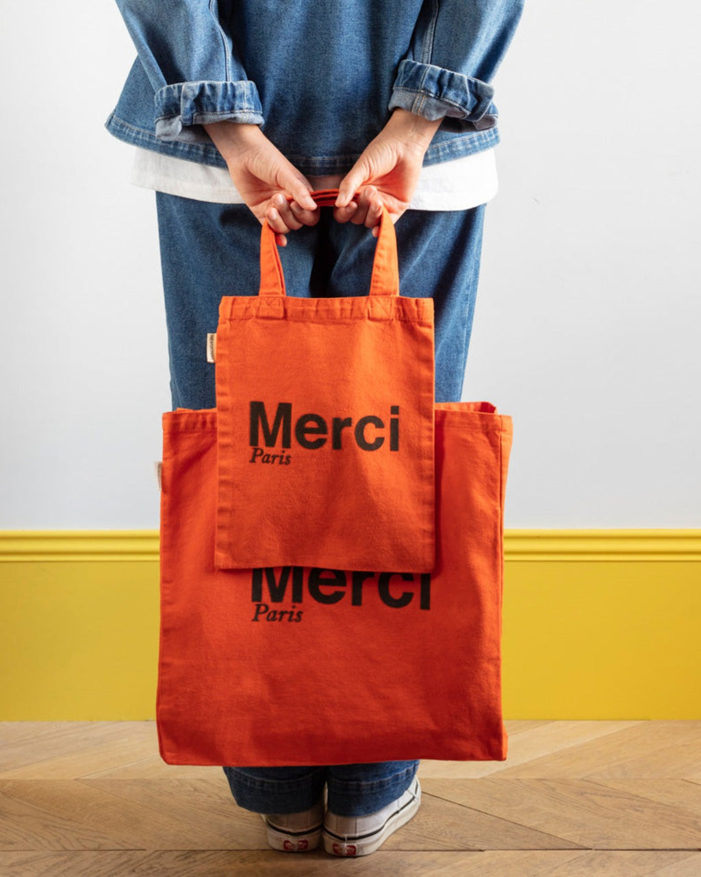 Merci - Tote Bag En Coton - Orange & Marron