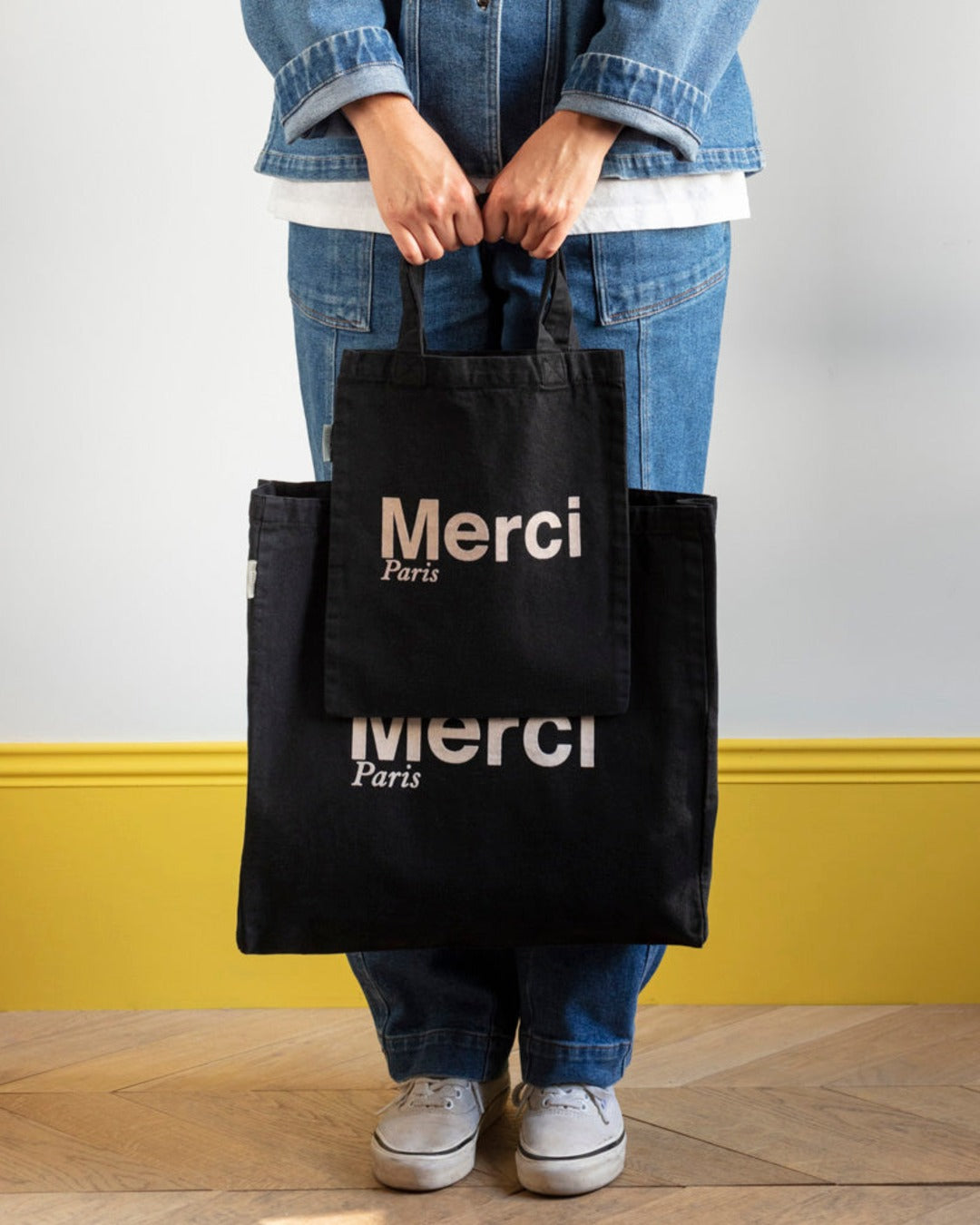Merci - Cotton Tote Bag - Black & Cream