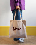 Merci - Tote Bag En Coton - Crème & Bordeaux