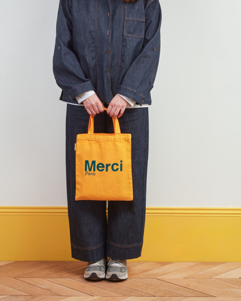 Merci - Tote Bag En Coton - Jaune & Bleu Canard