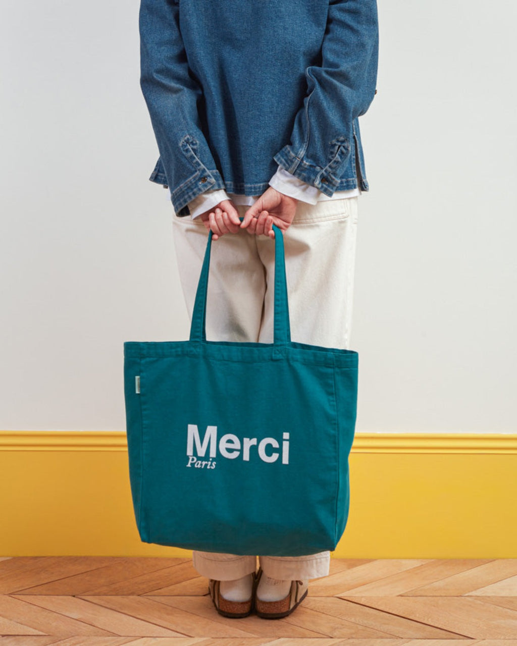 Merci - Cotton Tote Bag - Teal & White