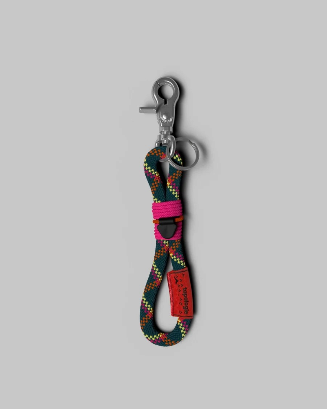 Porte-clés Merci Paris Topologie en corde verte multicolore de 8mm avec mousqueton métallique et détail rose