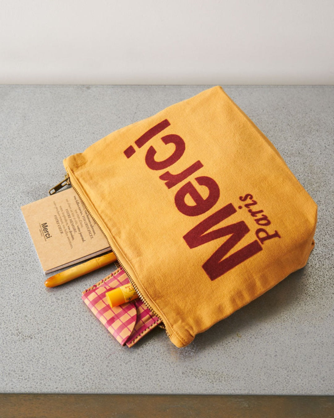 Merci - Pochette En Coton - Beige & Marron