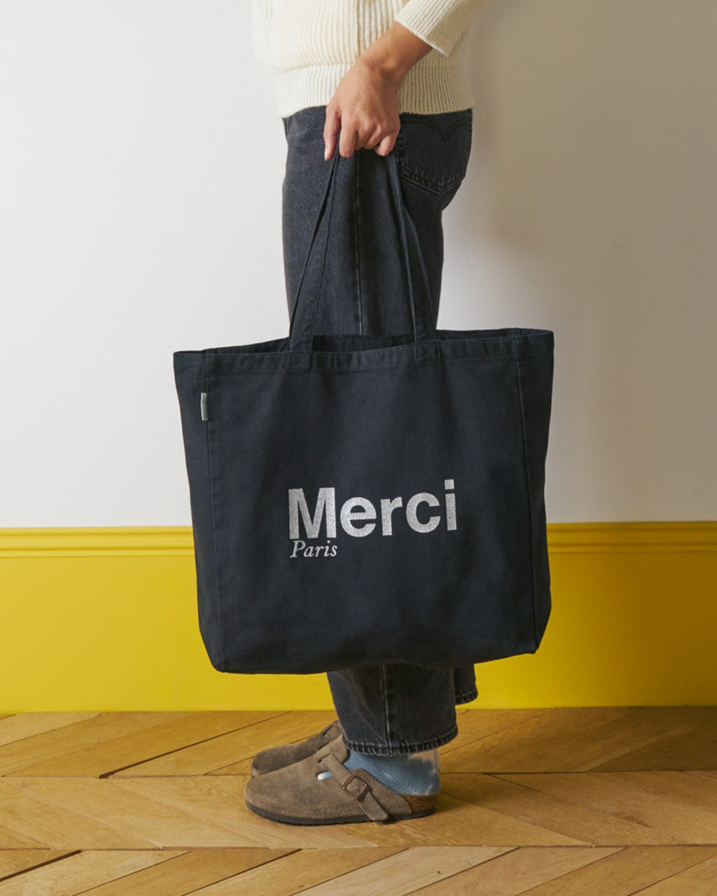 Merci - Tote Bag En Coton - Noir & Argent