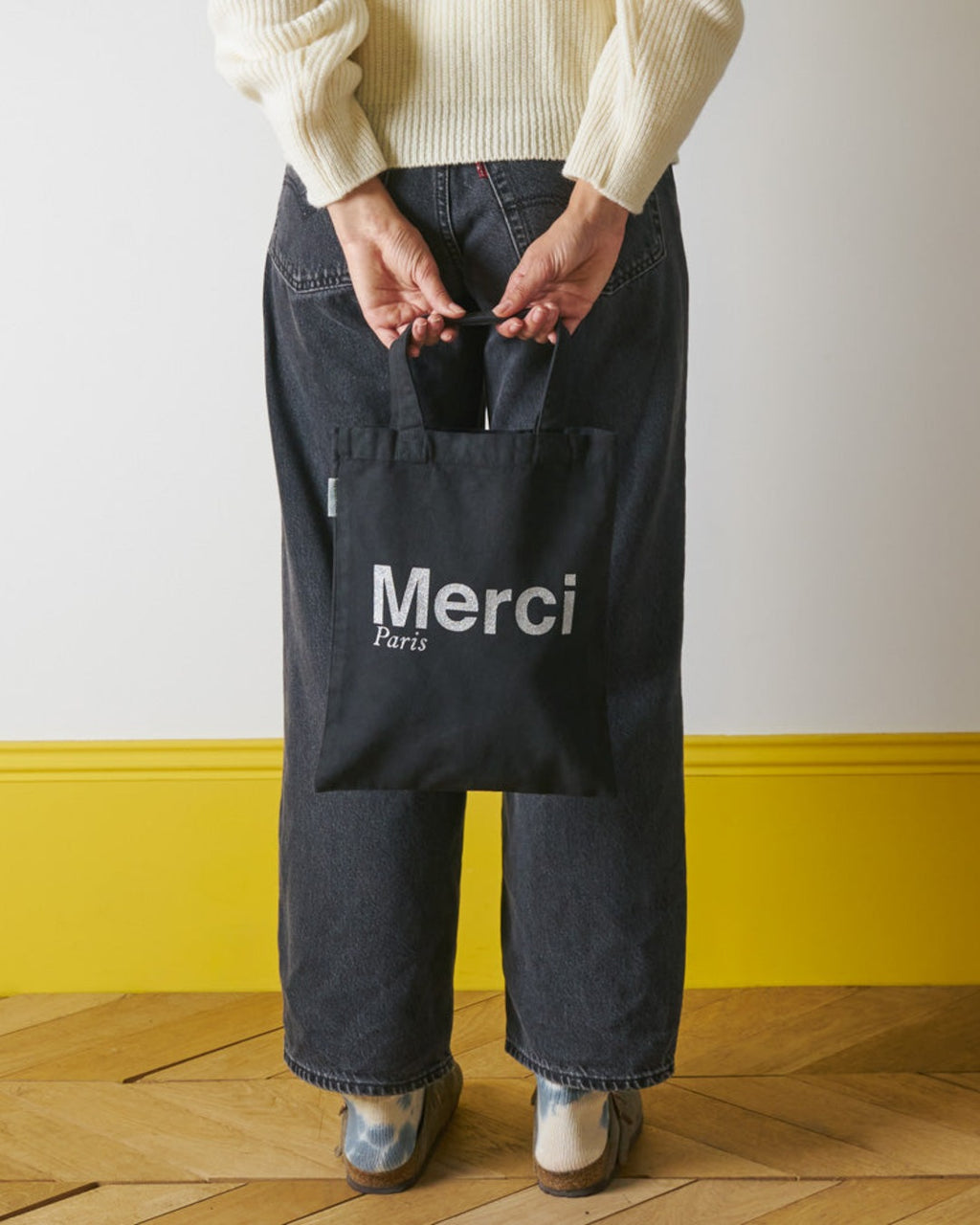 Merci - Tote Bag En Coton - Noir & Argent