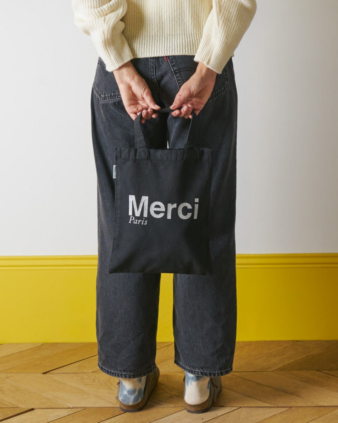 Merci - Tote Bag En Coton - Noir & Argent