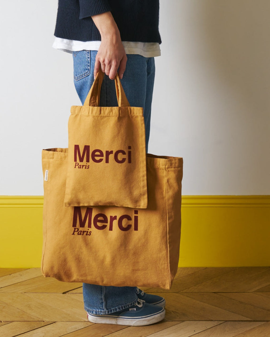 Merci - Tote Bag En Coton - Beige & Marron