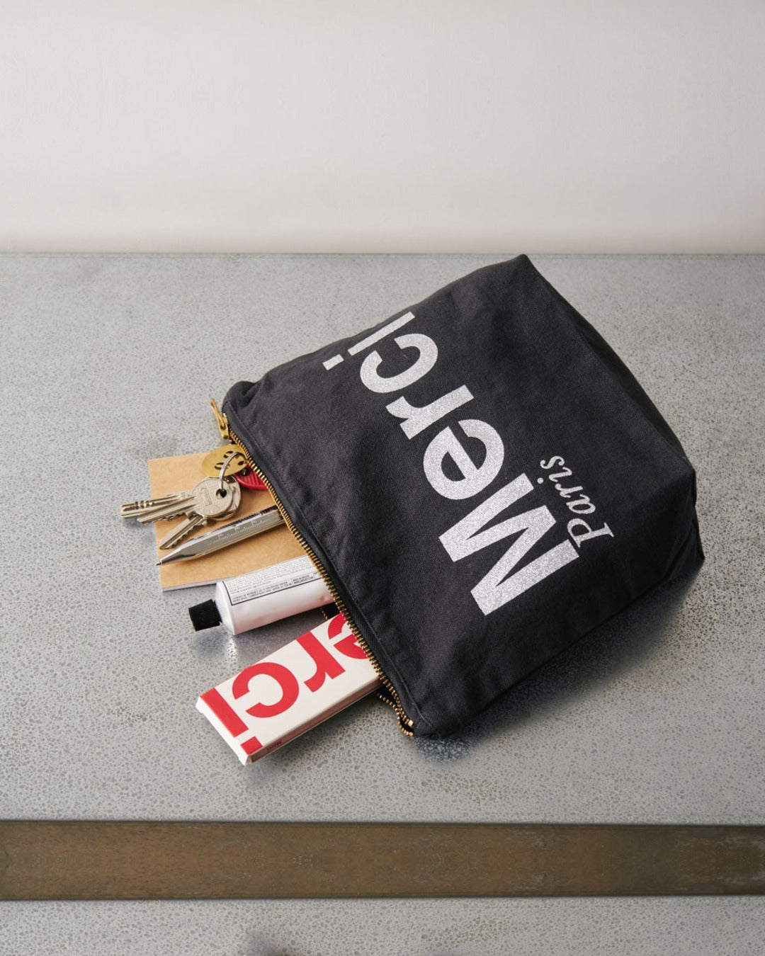 Merci - Pochette En Coton - Noir & Argent