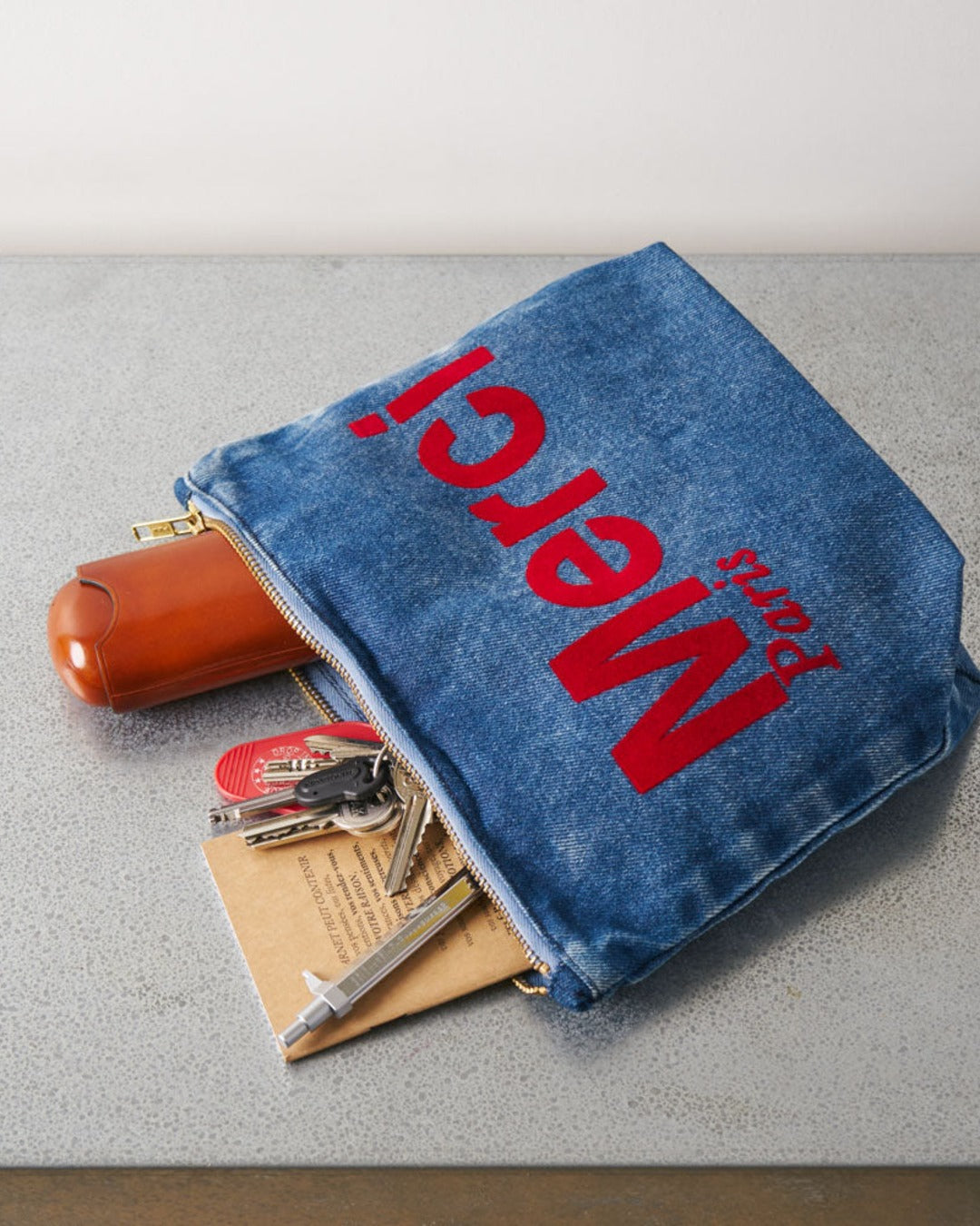 Merci - Pochette En Coton - Denim