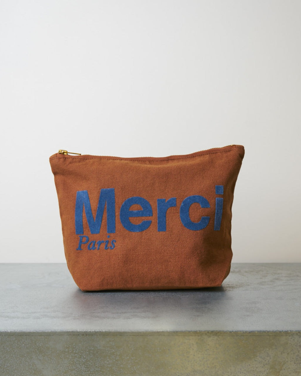 Merci - Pochette En Coton - Marron & Marine