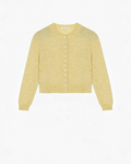 Cardigan court Merci Paris Masscob en maille duveteuse jaune citron, mélange de mohair et laine mérinos