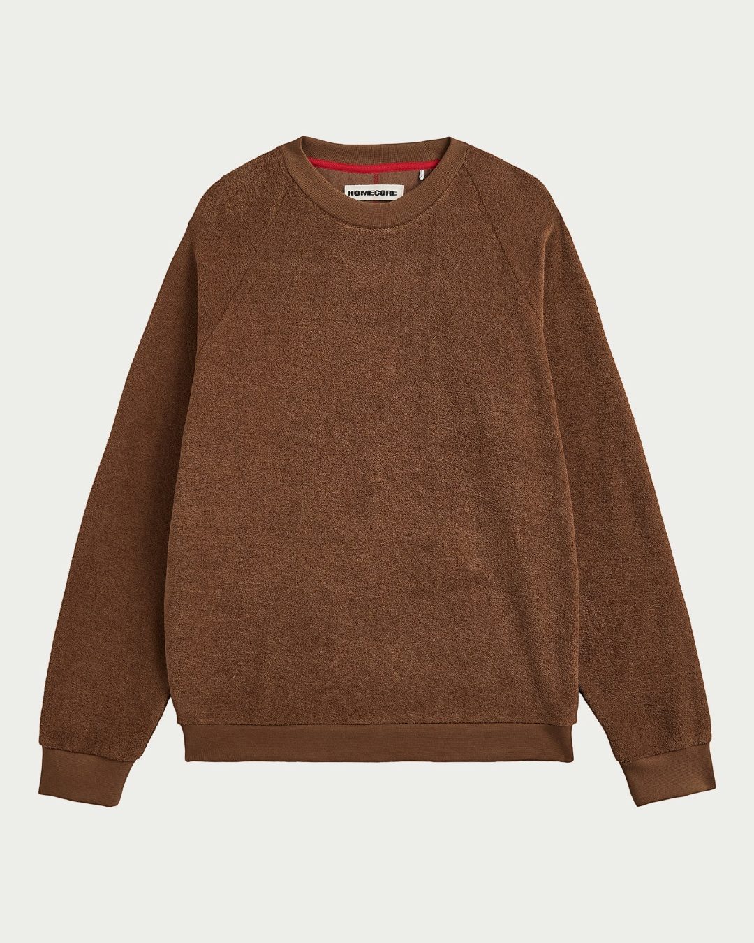 Sweat Merci Paris Homecore Aquae en polaire peluche marron cacao avec manches raglan et bordures côtelées