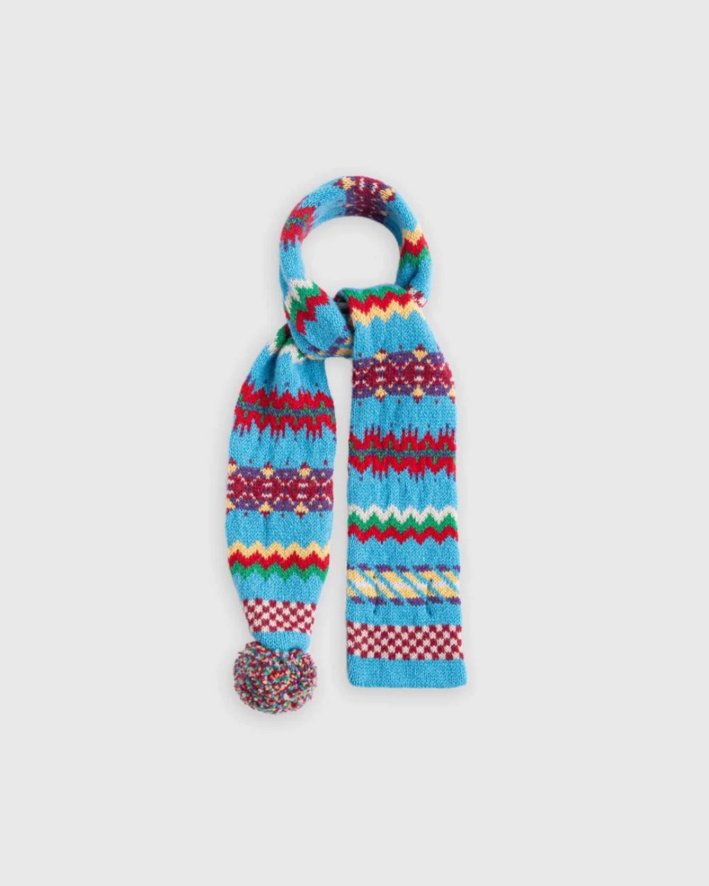 Écharpe Merci Paris Howlin' Small Woolen Wonder bleue en laine d'agneau avec motif Fair Isle multicolore et pompon