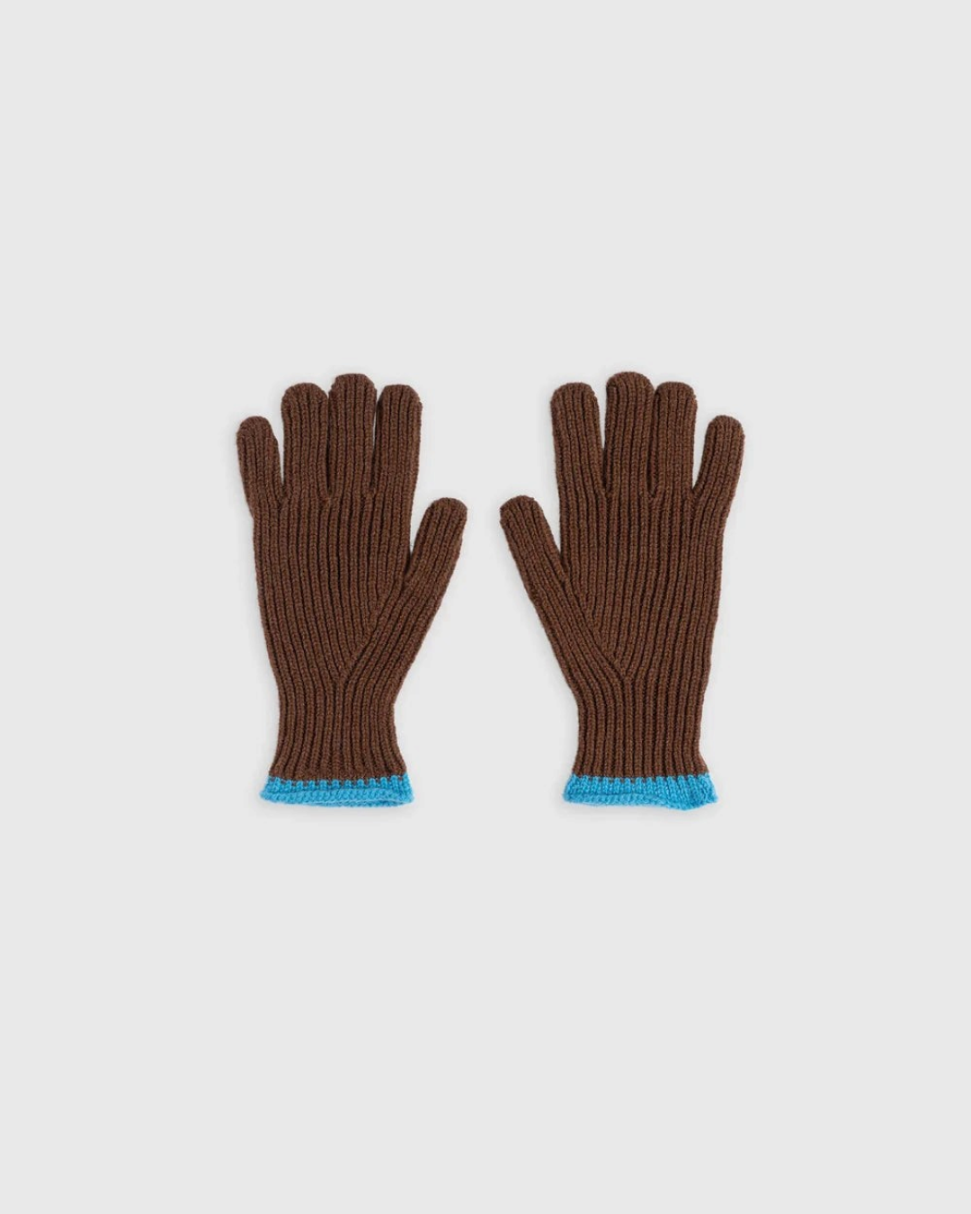 Gants Merci Paris Howlin' en laine d'agneau marron à maille côtelée avec bords roulottés contrastants bleu vif