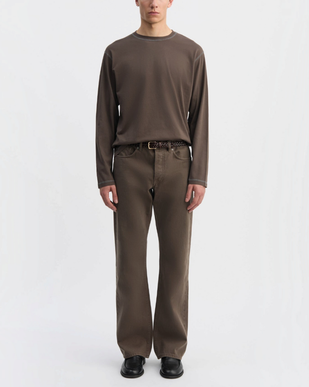 Another Aspect - 3.0 long-sleeved t-shirt - Brown and navy