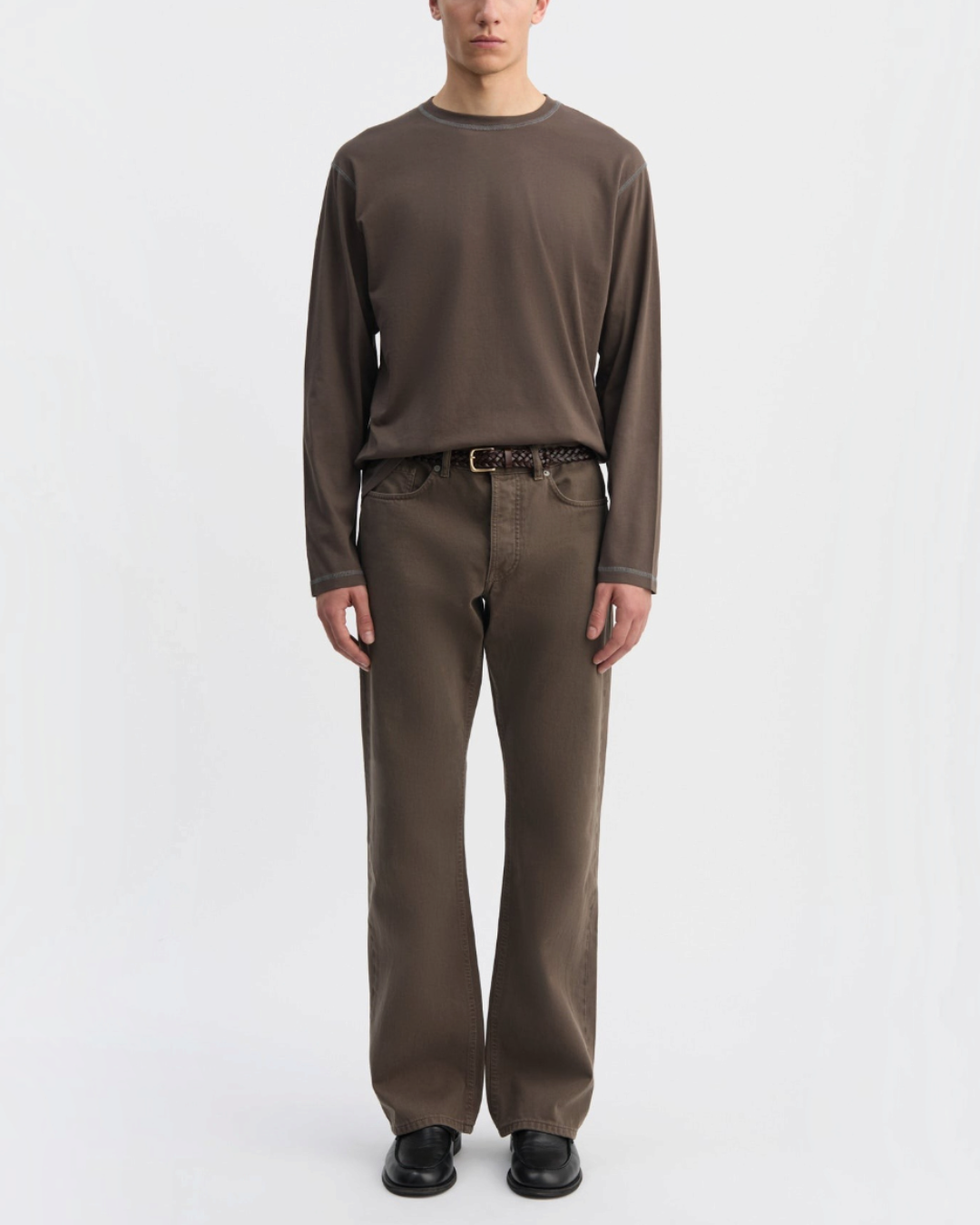 Another Aspect - 3.0 long-sleeved t-shirt - Brown and navy