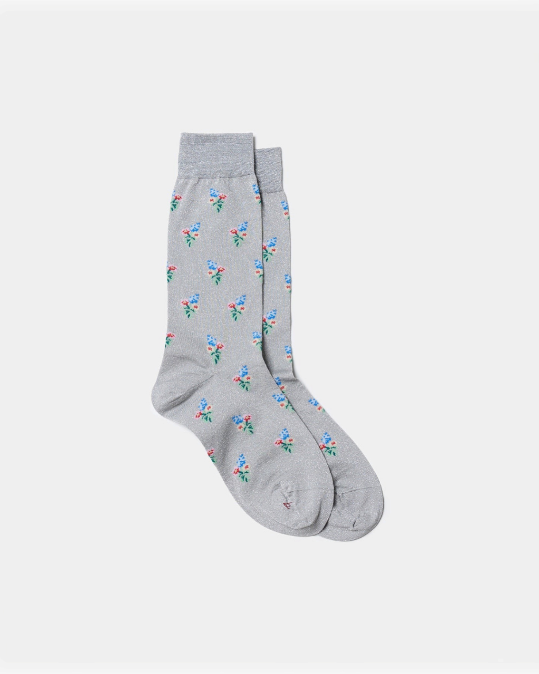 Socks Merci Paris Babaco grey in lurex mesh with pattern of small bouquets of colorful flowers