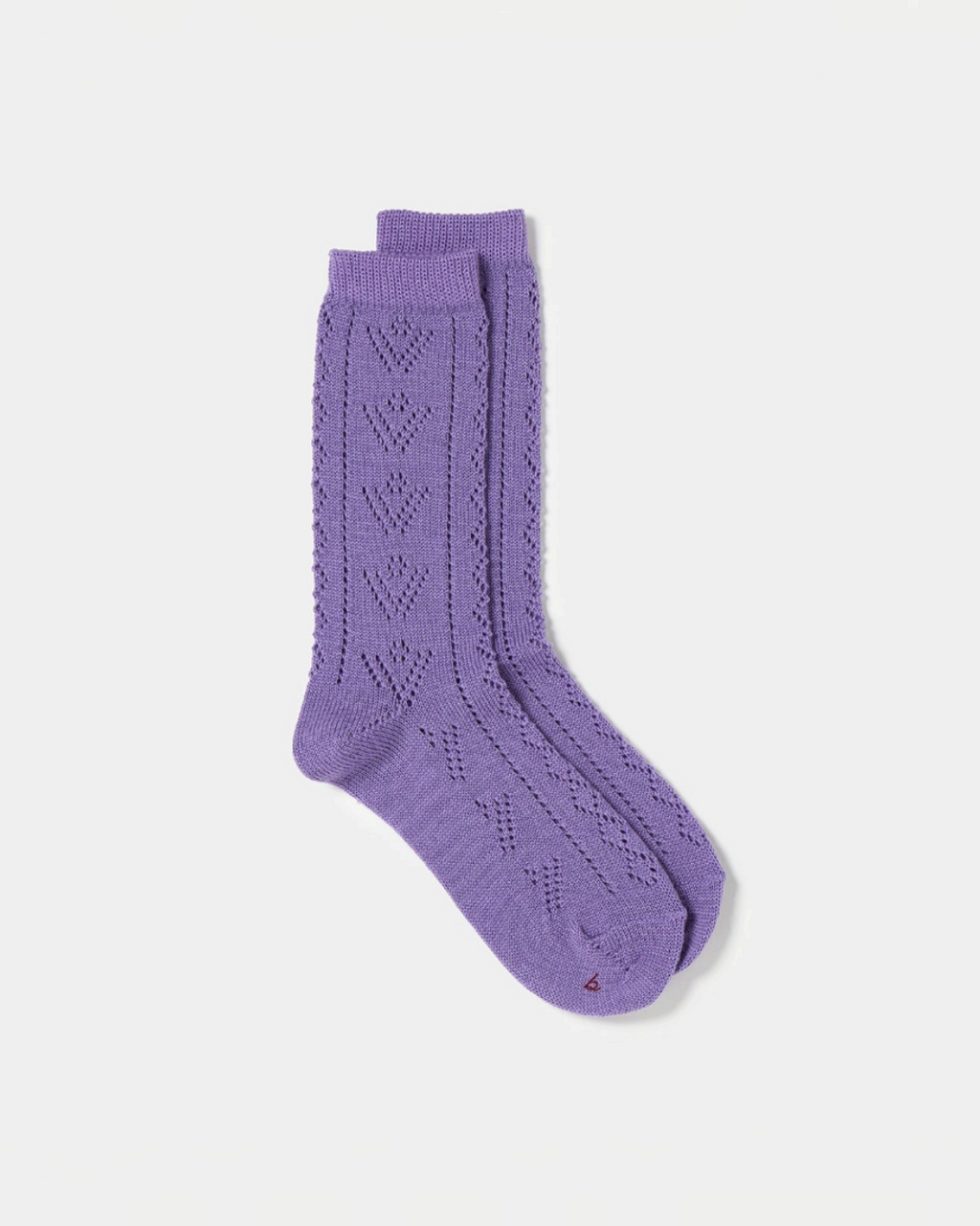 Chaussettes Merci Paris Babaco en maille de laine violette avec motif ajouré délicat, fabriquées au Japon