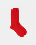 Chaussettes Merci Paris Babaco en maille de laine rouge avec motif ajouré délicat, fabriquées au Japon.