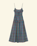 Robe midi Merci Paris Dôen Brielle en coton biologique bleu à carreaux avec bretelles fines et buste élastiqué