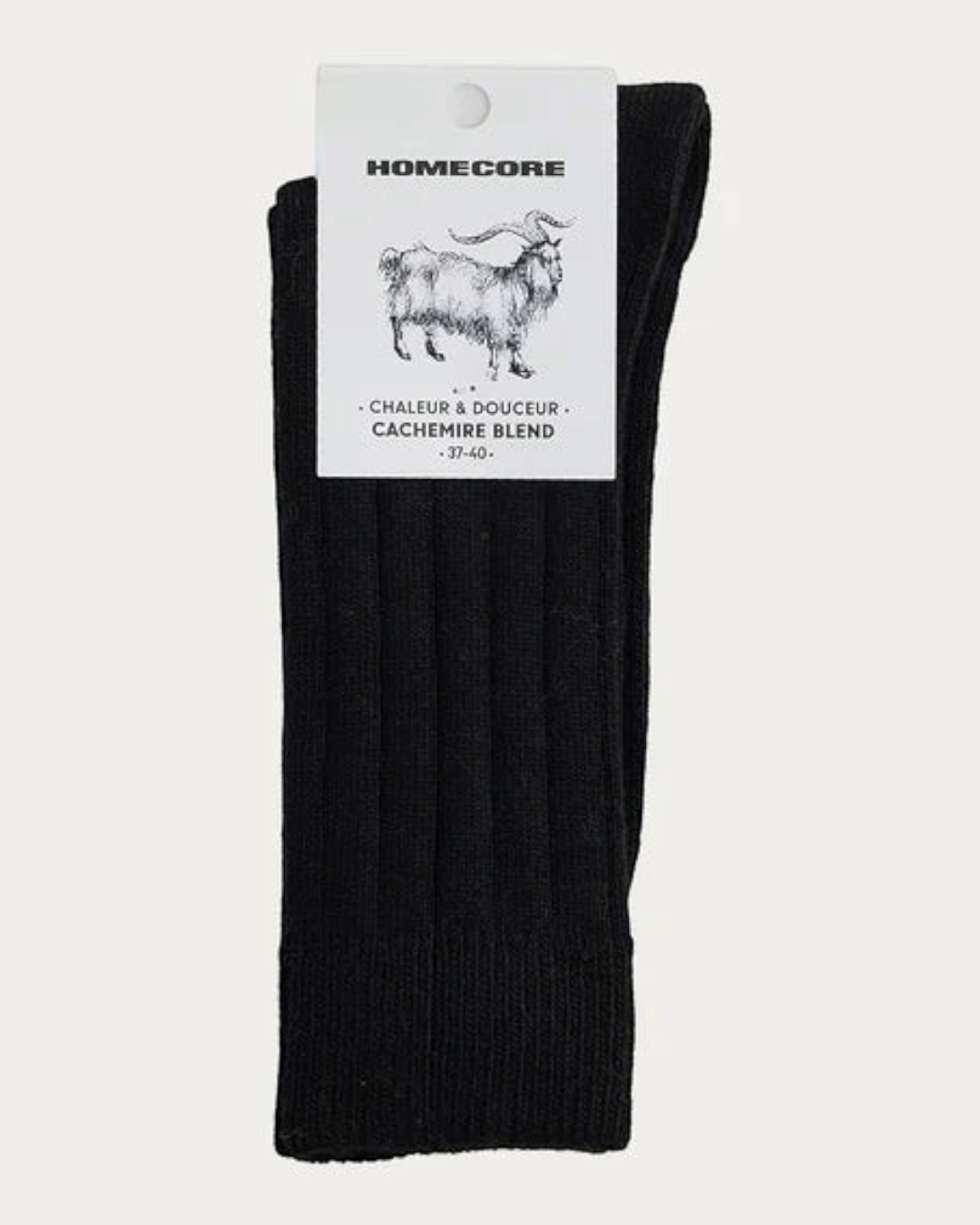 Chaussettes Merci Paris Homecore en cachemire noir avec texture côtelée et étiquette de marque