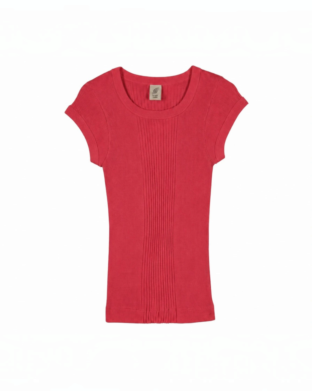T-shirt Merci Paris Pure Sugar rouge en maille Richelieu 100% coton avec col rond et manches courtes