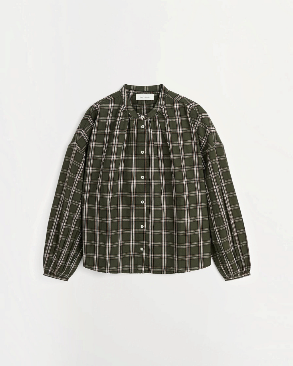 Chemise Merci Paris Skall Studio Cilla en coton biologique vert et blanc à carreaux, coupe ample et col rond