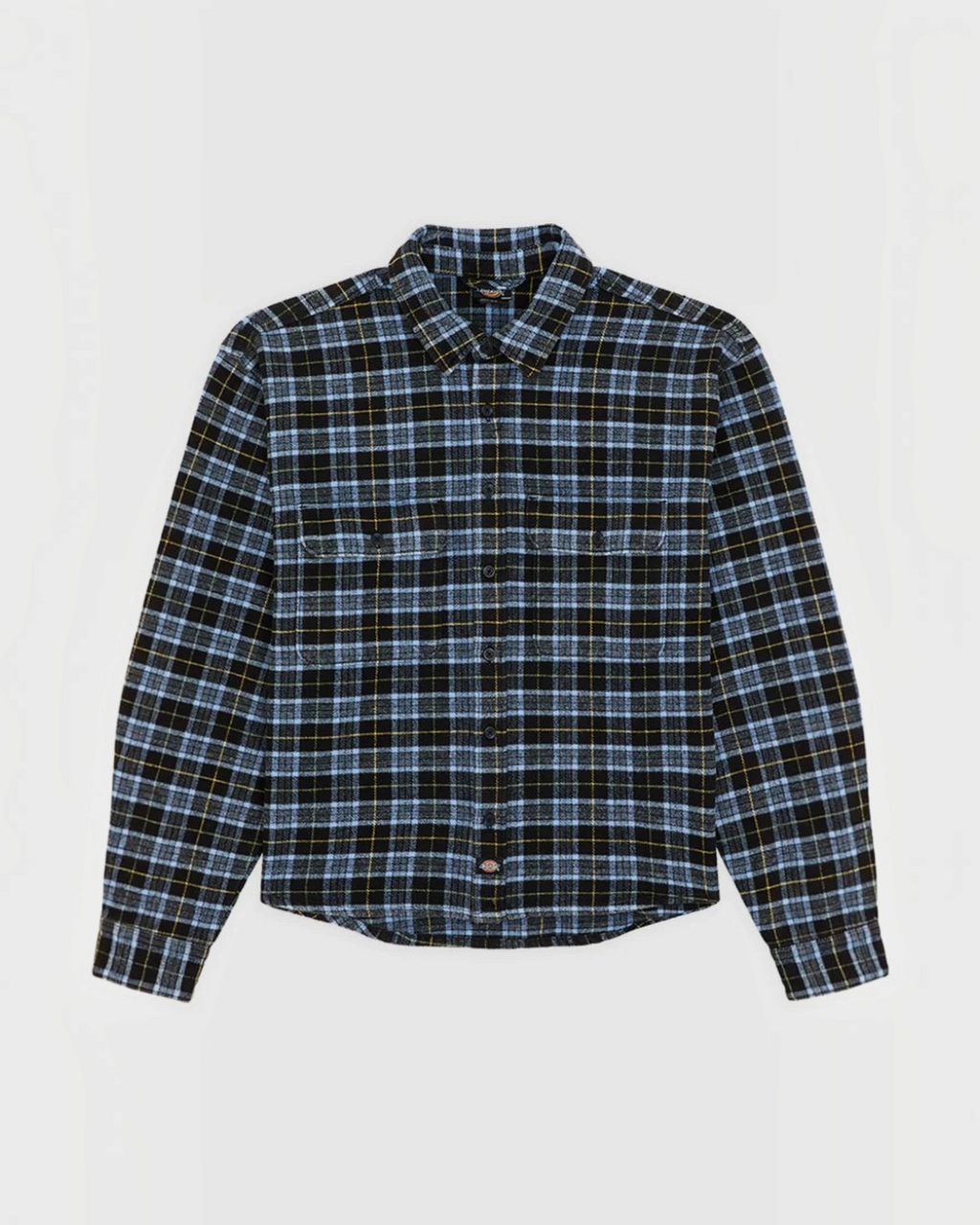 Flannel shirt Merci Paris Dickies black and blue plaid with chest pockets and button closure