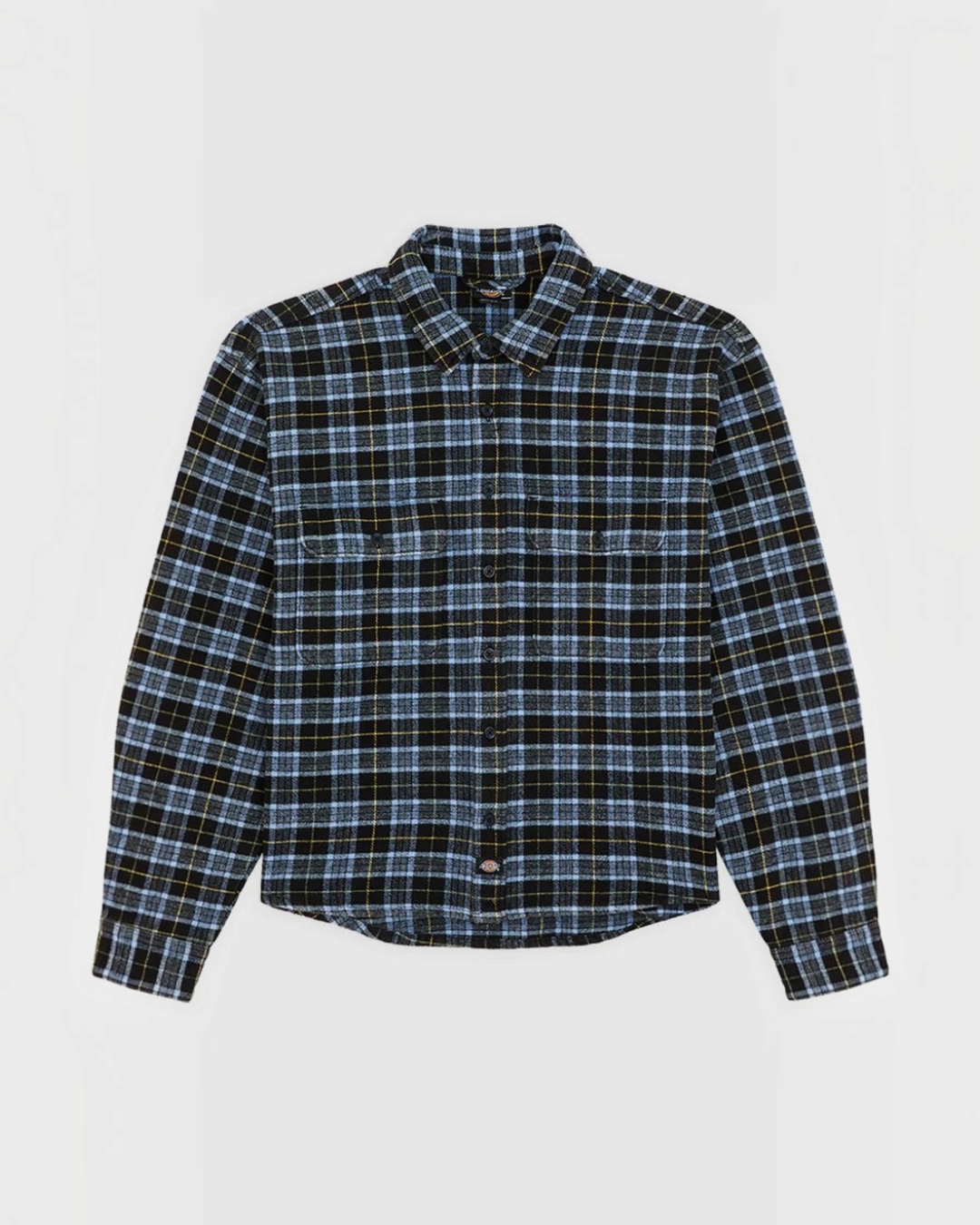 Flannel shirt Merci Paris Dickies black and blue plaid with chest pockets and button closure