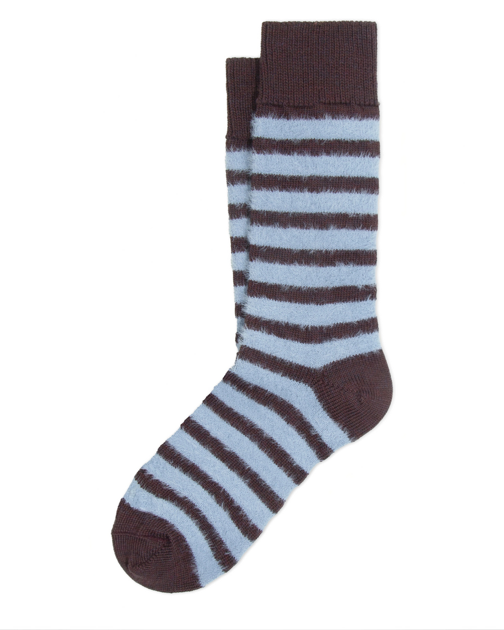 Chaussettes Merci Paris Ant45 Elodie bordeaux et bleu clair à rayures en laine douce effet peluche