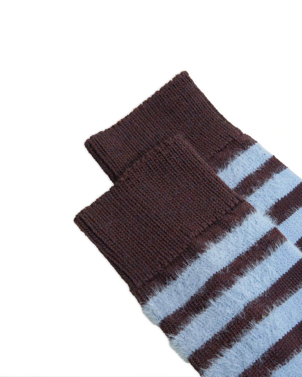 Chaussettes Merci Paris Ant45 bordeaux et bleu ciel à rayures en laine avec texture douce effet peluche