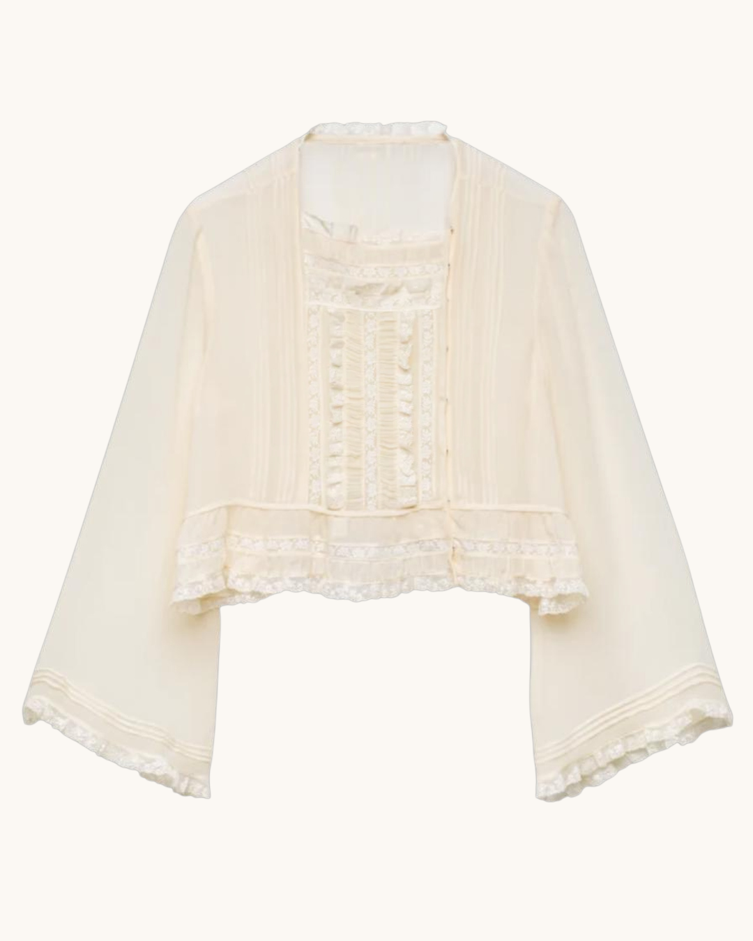 Blouse Merci Paris Dôen Elodine écrue en soie avec dentelle édouardienne, encolure carrée et manches évasées