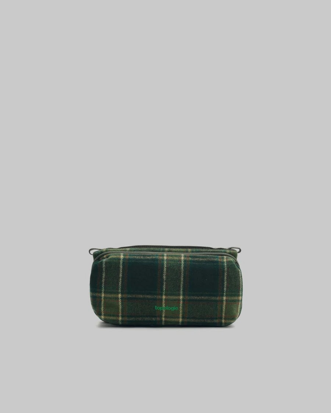 Sac bandoulière Merci Paris Topologie Bottle Sacoche Medium en tissu vert à motif tartan avec fermeture zippée